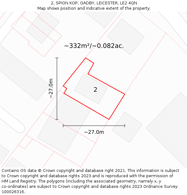 2, SPION KOP, OADBY, LEICESTER, LE2 4QN: Plot and title map