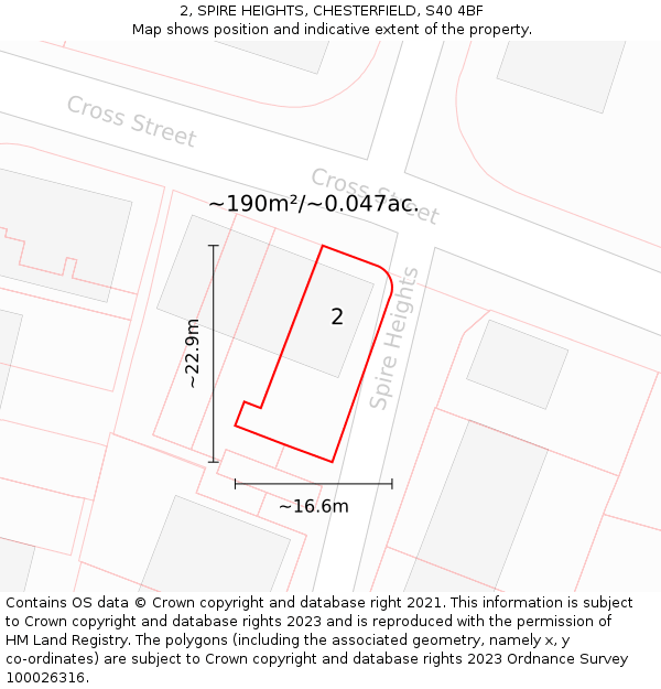 2, SPIRE HEIGHTS, CHESTERFIELD, S40 4BF: Plot and title map