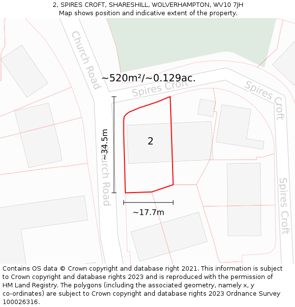 2, SPIRES CROFT, SHARESHILL, WOLVERHAMPTON, WV10 7JH: Plot and title map