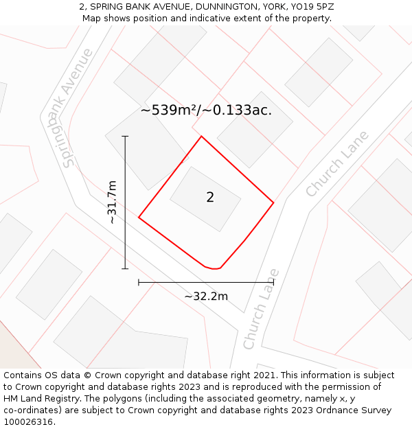 2, SPRING BANK AVENUE, DUNNINGTON, YORK, YO19 5PZ: Plot and title map