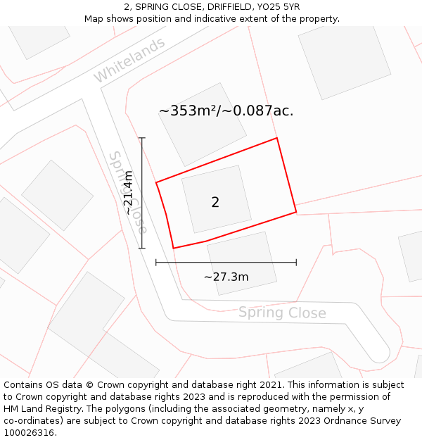 2, SPRING CLOSE, DRIFFIELD, YO25 5YR: Plot and title map