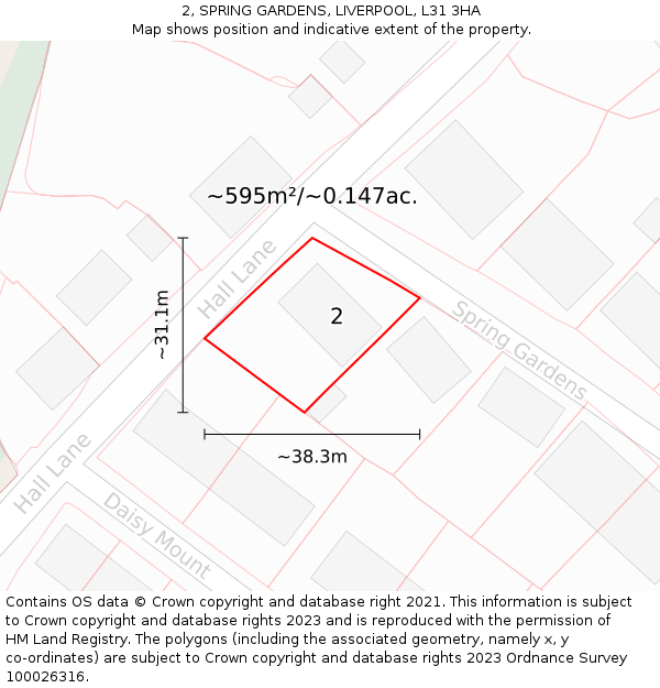 2, SPRING GARDENS, LIVERPOOL, L31 3HA: Plot and title map