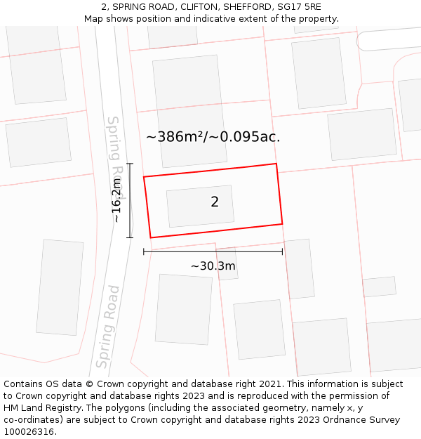 2, SPRING ROAD, CLIFTON, SHEFFORD, SG17 5RE: Plot and title map