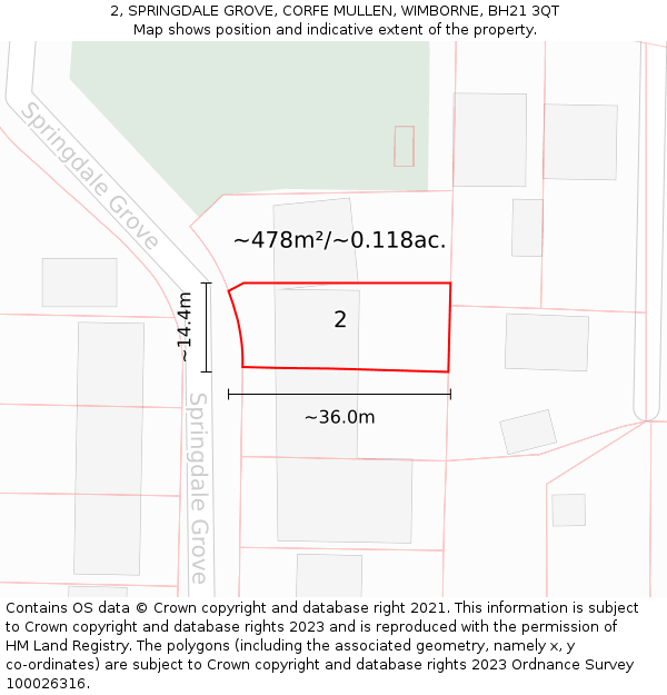 2, SPRINGDALE GROVE, CORFE MULLEN, WIMBORNE, BH21 3QT: Plot and title map
