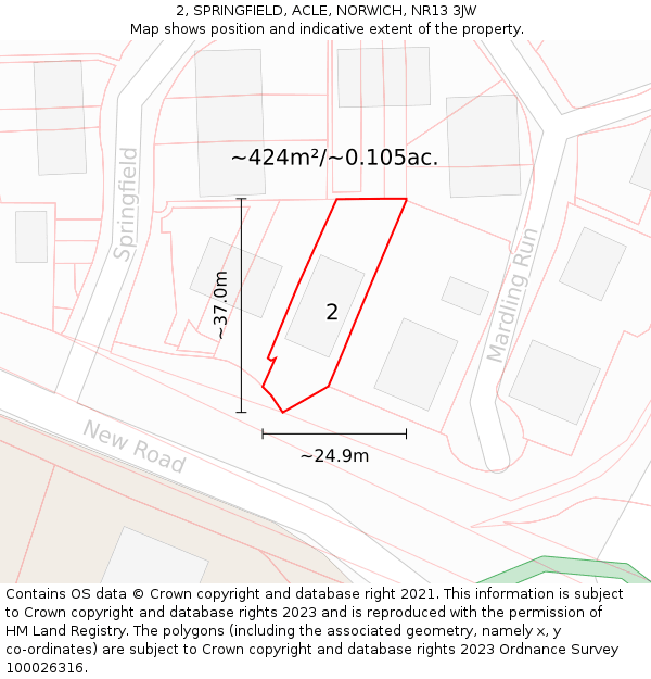 2, SPRINGFIELD, ACLE, NORWICH, NR13 3JW: Plot and title map