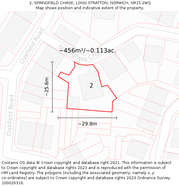 2, SPRINGFIELD CHASE, LONG STRATTON, NORWICH, NR15 2WQ: Plot and title map