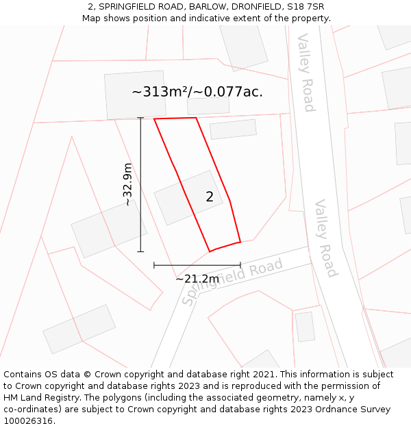 2, SPRINGFIELD ROAD, BARLOW, DRONFIELD, S18 7SR: Plot and title map