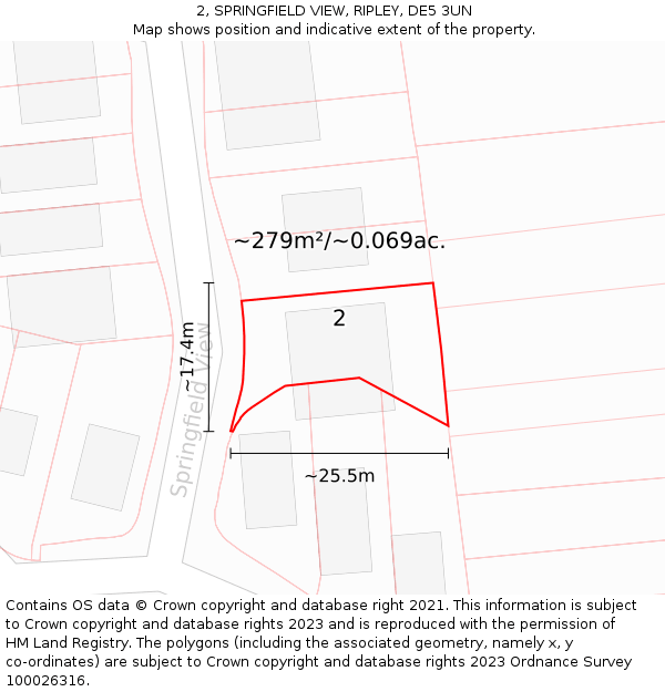 2, SPRINGFIELD VIEW, RIPLEY, DE5 3UN: Plot and title map