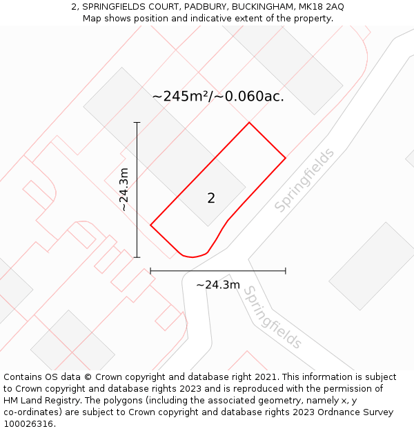 2, SPRINGFIELDS COURT, PADBURY, BUCKINGHAM, MK18 2AQ: Plot and title map