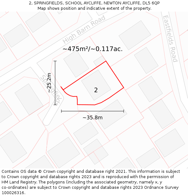 2, SPRINGFIELDS, SCHOOL AYCLIFFE, NEWTON AYCLIFFE, DL5 6QP: Plot and title map
