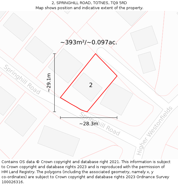 2, SPRINGHILL ROAD, TOTNES, TQ9 5RD: Plot and title map