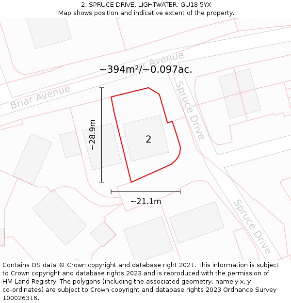 2, SPRUCE DRIVE, LIGHTWATER, GU18 5YX: Plot and title map