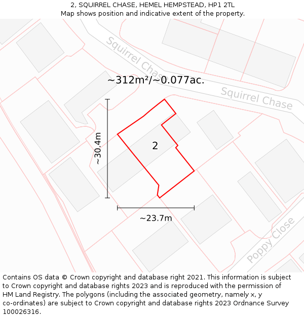 2, SQUIRREL CHASE, HEMEL HEMPSTEAD, HP1 2TL: Plot and title map