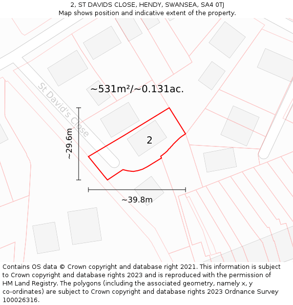 2, ST DAVIDS CLOSE, HENDY, SWANSEA, SA4 0TJ: Plot and title map