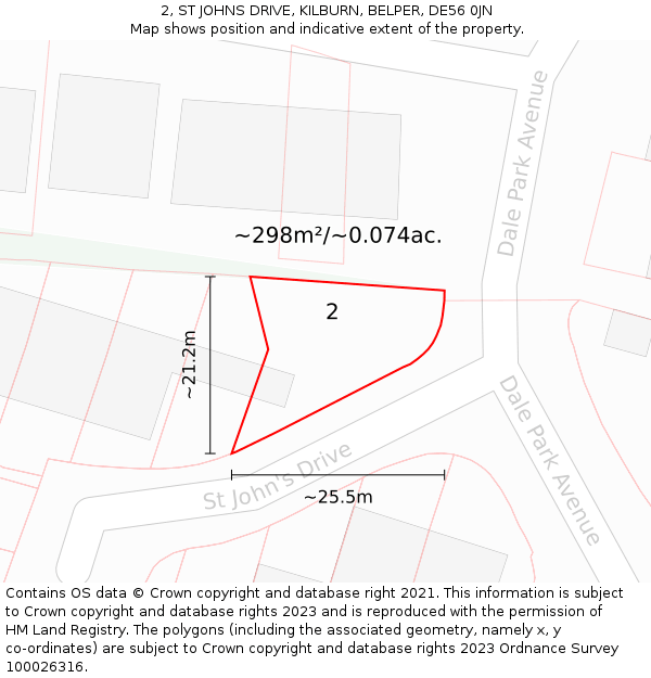 2, ST JOHNS DRIVE, KILBURN, BELPER, DE56 0JN: Plot and title map