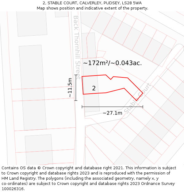 2, STABLE COURT, CALVERLEY, PUDSEY, LS28 5WA: Plot and title map
