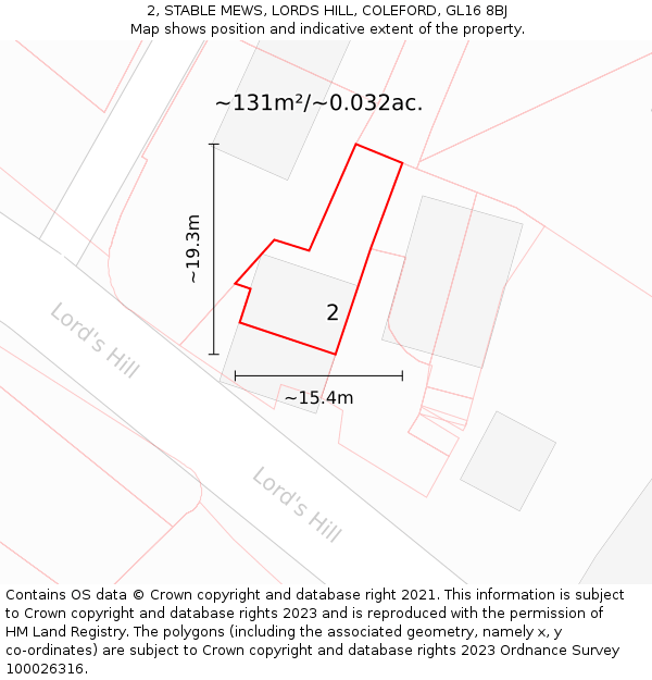 2, STABLE MEWS, LORDS HILL, COLEFORD, GL16 8BJ: Plot and title map