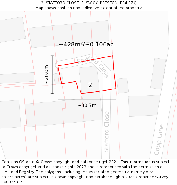 2, STAFFORD CLOSE, ELSWICK, PRESTON, PR4 3ZQ: Plot and title map