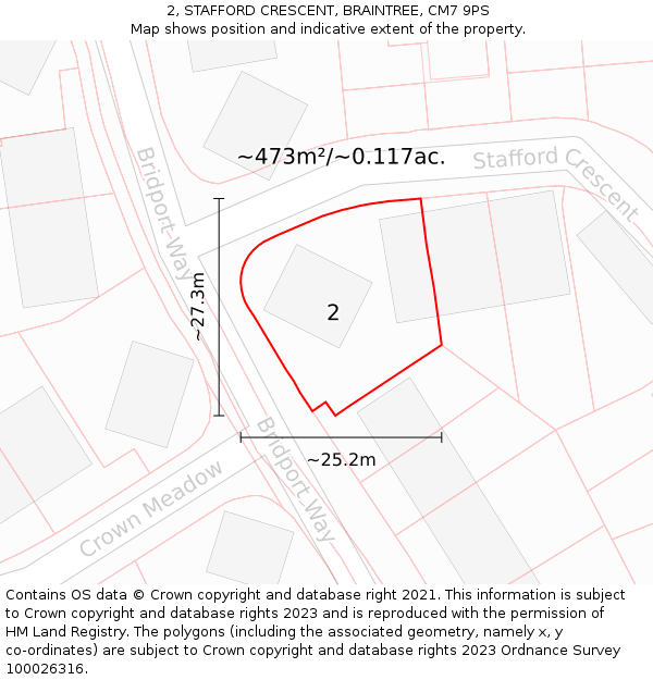 2, STAFFORD CRESCENT, BRAINTREE, CM7 9PS: Plot and title map