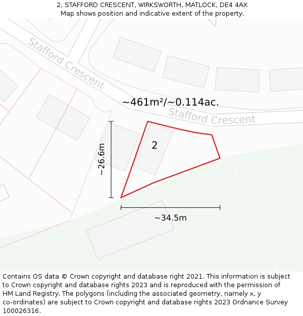 2, STAFFORD CRESCENT, WIRKSWORTH, MATLOCK, DE4 4AX: Plot and title map