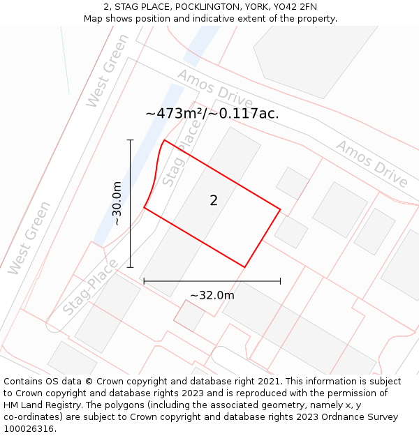 2, STAG PLACE, POCKLINGTON, YORK, YO42 2FN: Plot and title map