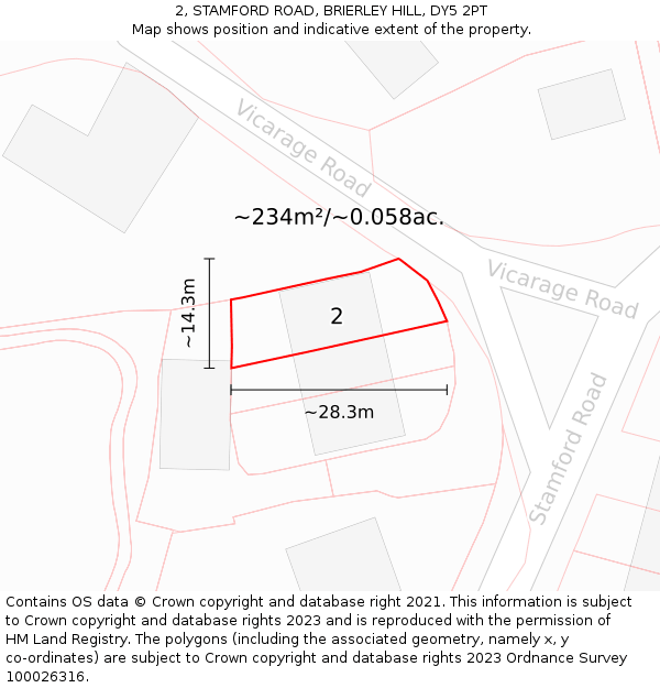 2, STAMFORD ROAD, BRIERLEY HILL, DY5 2PT: Plot and title map