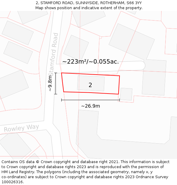 2, STAMFORD ROAD, SUNNYSIDE, ROTHERHAM, S66 3YY: Plot and title map