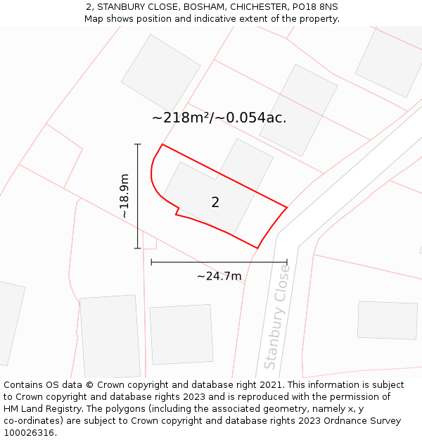 2, STANBURY CLOSE, BOSHAM, CHICHESTER, PO18 8NS: Plot and title map