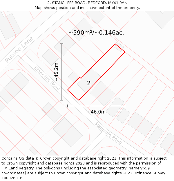 2, STANCLIFFE ROAD, BEDFORD, MK41 9AN: Plot and title map