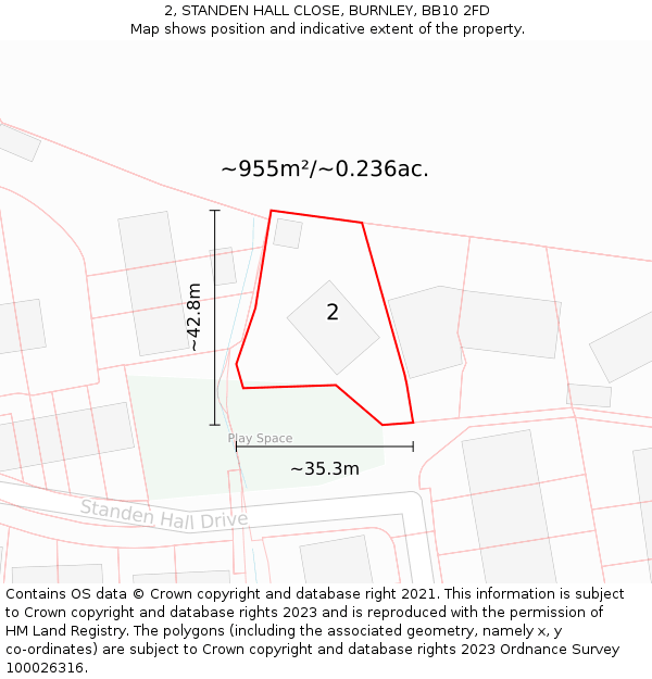 2, STANDEN HALL CLOSE, BURNLEY, BB10 2FD: Plot and title map