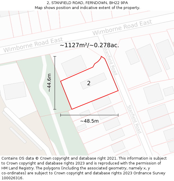 2, STANFIELD ROAD, FERNDOWN, BH22 9PA: Plot and title map