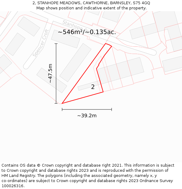 2, STANHOPE MEADOWS, CAWTHORNE, BARNSLEY, S75 4GQ: Plot and title map