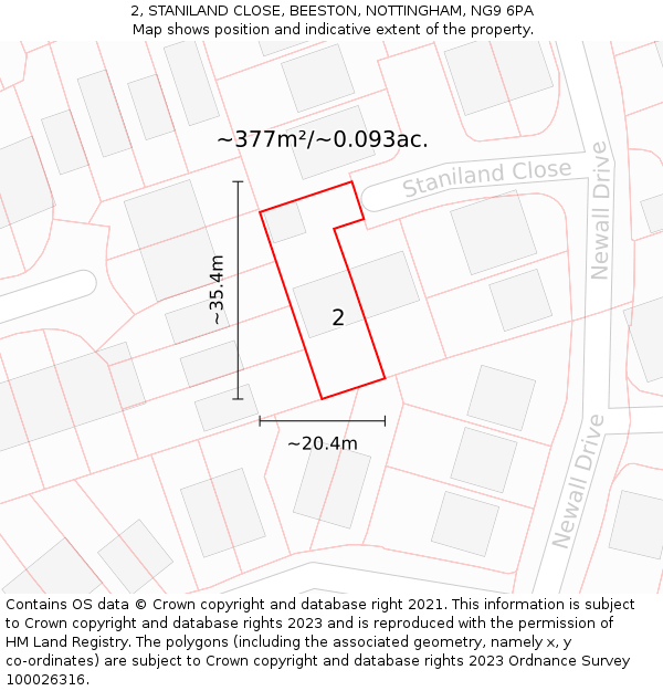 2, STANILAND CLOSE, BEESTON, NOTTINGHAM, NG9 6PA: Plot and title map