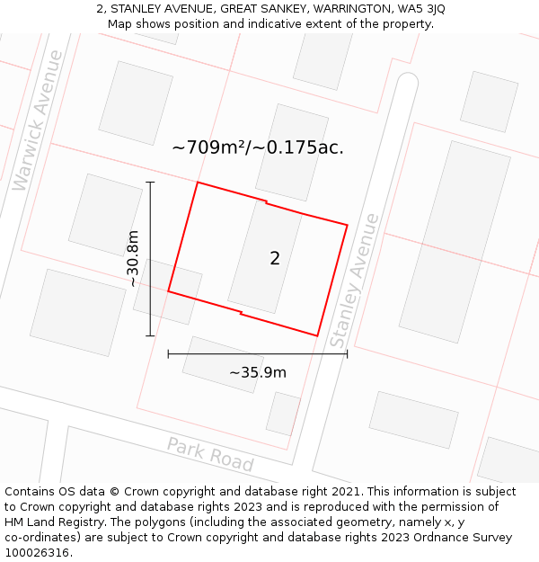 2, STANLEY AVENUE, GREAT SANKEY, WARRINGTON, WA5 3JQ: Plot and title map