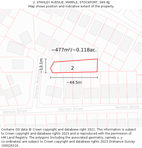 2, STANLEY AVENUE, MARPLE, STOCKPORT, SK6 6JJ: Plot and title map