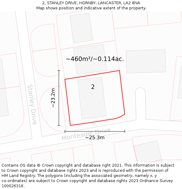 2, STANLEY DRIVE, HORNBY, LANCASTER, LA2 8NA: Plot and title map