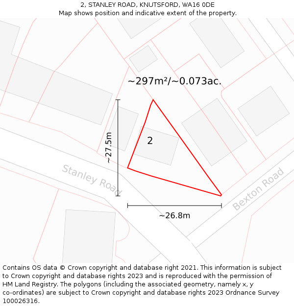 2, STANLEY ROAD, KNUTSFORD, WA16 0DE: Plot and title map