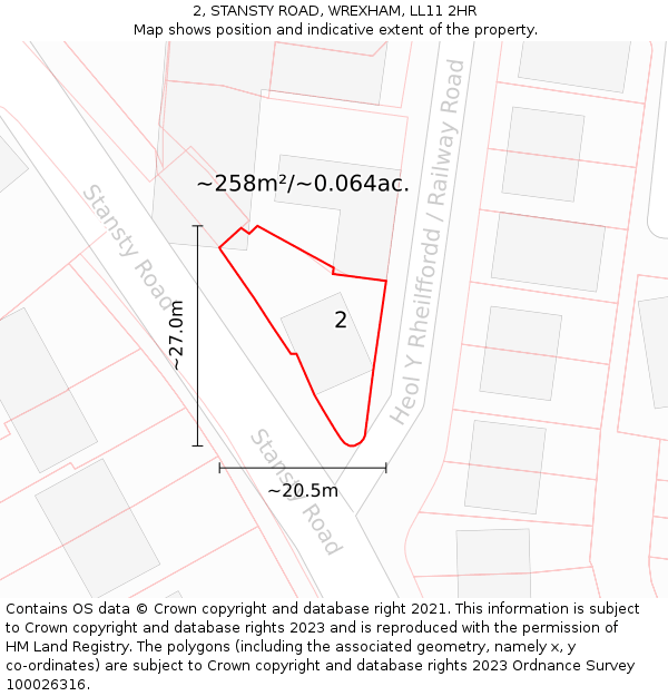 2, STANSTY ROAD, WREXHAM, LL11 2HR: Plot and title map