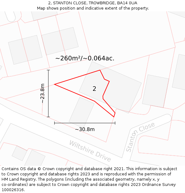 2, STANTON CLOSE, TROWBRIDGE, BA14 0UA: Plot and title map