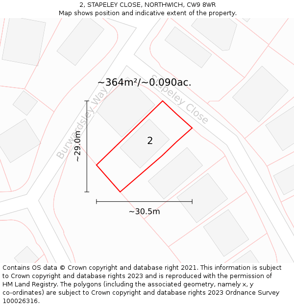 2, STAPELEY CLOSE, NORTHWICH, CW9 8WR: Plot and title map