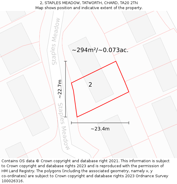 2, STAPLES MEADOW, TATWORTH, CHARD, TA20 2TN: Plot and title map