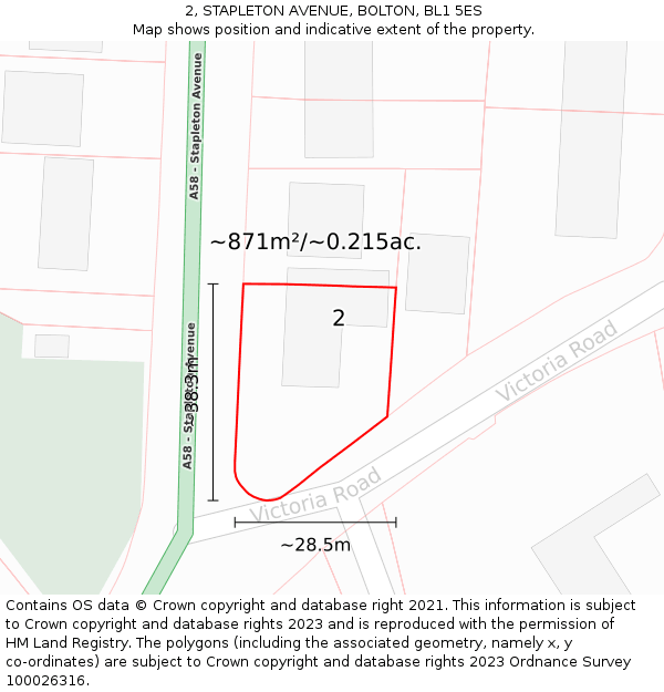 2, STAPLETON AVENUE, BOLTON, BL1 5ES: Plot and title map