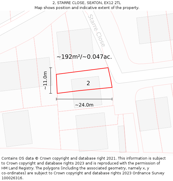 2, STARRE CLOSE, SEATON, EX12 2TL: Plot and title map