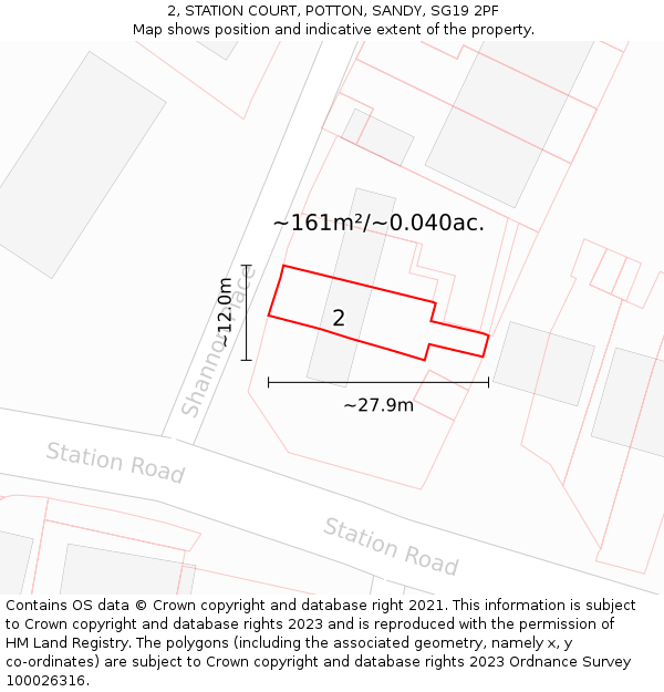 2, STATION COURT, POTTON, SANDY, SG19 2PF: Plot and title map