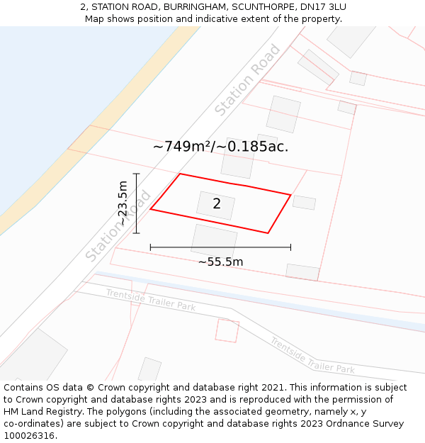 2, STATION ROAD, BURRINGHAM, SCUNTHORPE, DN17 3LU: Plot and title map