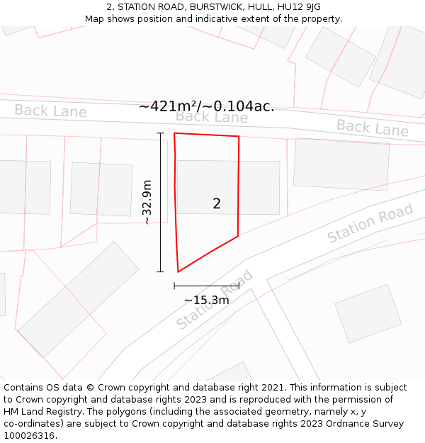 2, STATION ROAD, BURSTWICK, HULL, HU12 9JG: Plot and title map