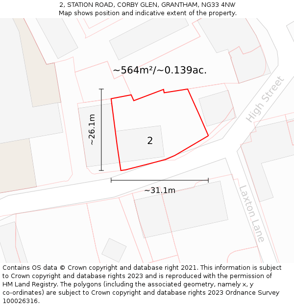 2, STATION ROAD, CORBY GLEN, GRANTHAM, NG33 4NW: Plot and title map