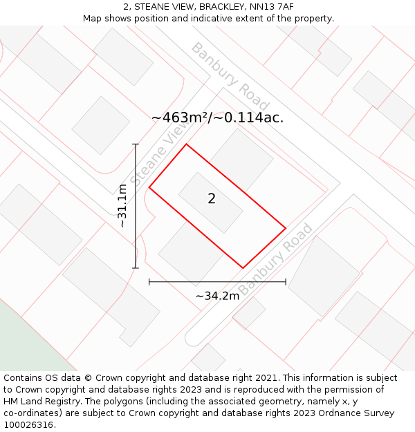 2, STEANE VIEW, BRACKLEY, NN13 7AF: Plot and title map