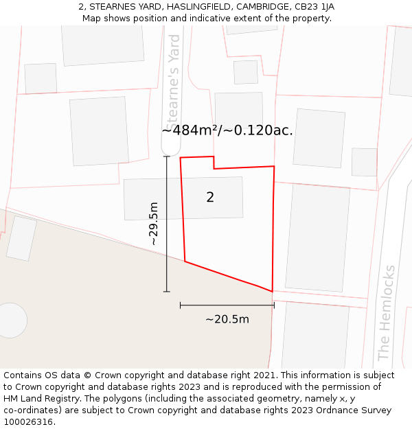 2, STEARNES YARD, HASLINGFIELD, CAMBRIDGE, CB23 1JA: Plot and title map