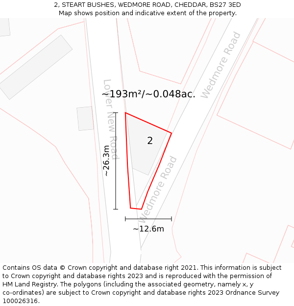 2, STEART BUSHES, WEDMORE ROAD, CHEDDAR, BS27 3ED: Plot and title map